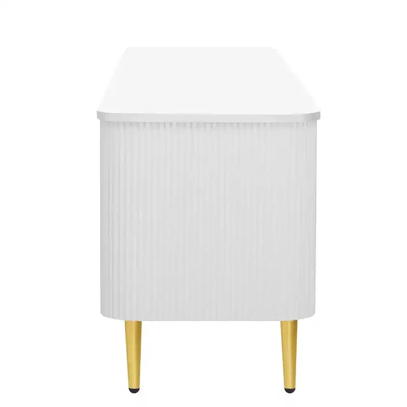 Meuble TV avec portes et texture nervurée pour téléviseurs de 85 pouces – Meuble de rangement avec pieds en métal