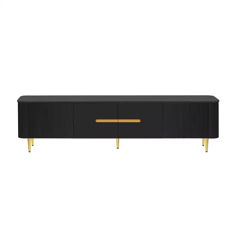 Meuble TV avec portes et texture nervurée pour téléviseurs de 85 pouces – Meuble de rangement avec pieds en métal