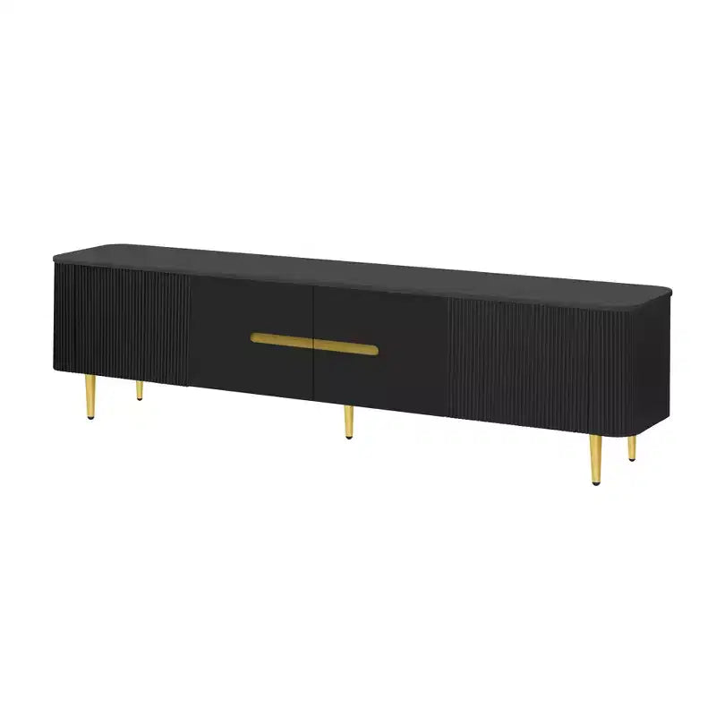 Meuble TV avec portes et texture nervurée pour téléviseurs de 85 pouces – Meuble de rangement avec pieds en métal