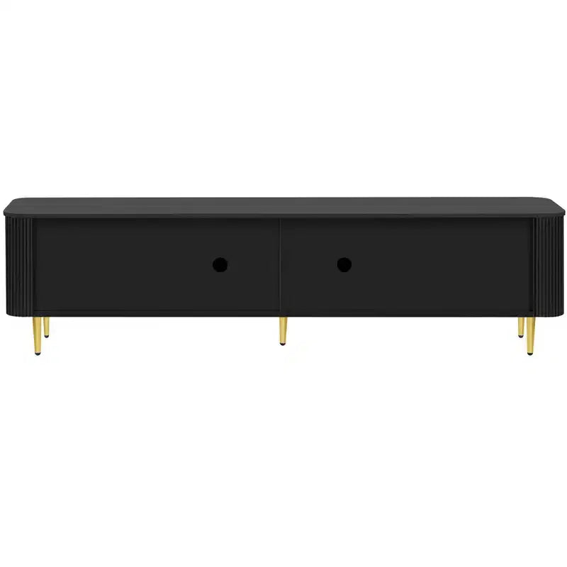Meuble TV avec portes et texture nervurée pour téléviseurs de 85 pouces – Meuble de rangement avec pieds en métal