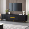 Fluted TV Stand with Doors for 85 inch TV, TV Storage Cabinet Table with Metal Legs, Wood Media Console Table with Storage for Living Room