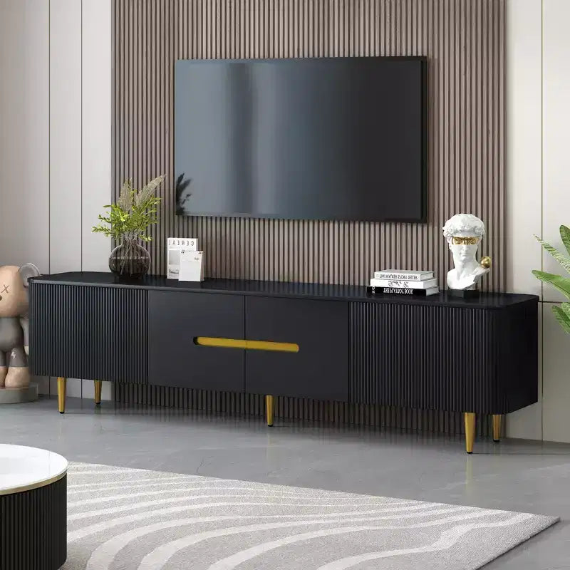 Fluted TV Stand with Doors for 85 inch TV, TV Storage Cabinet Table with Metal Legs, Wood Media Console Table with Storage for Living Room