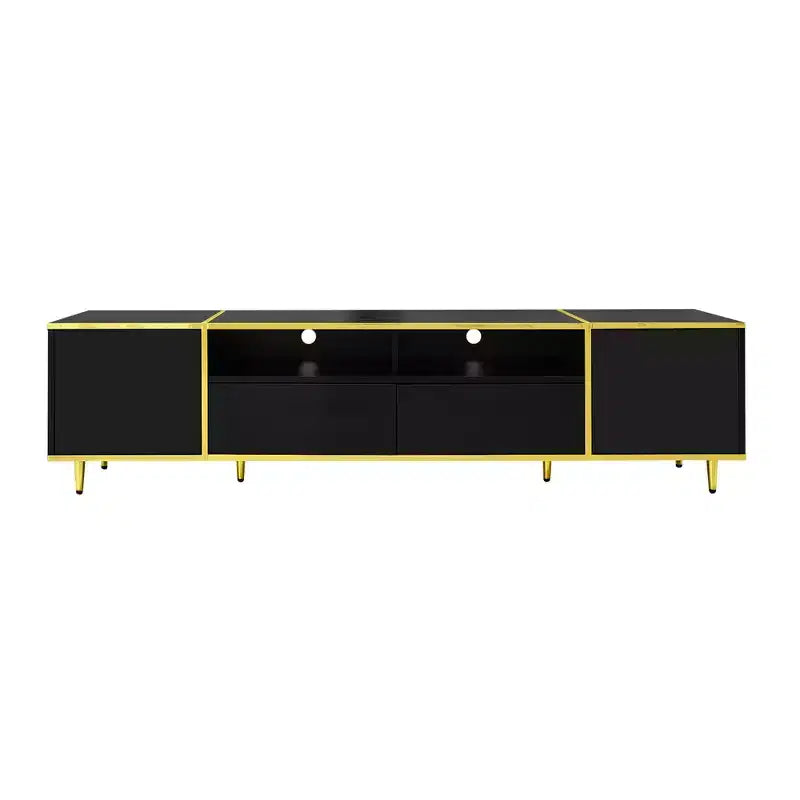 Meuble TV de 80 pouces avec lumières LED – Console TV en bois avec rangement