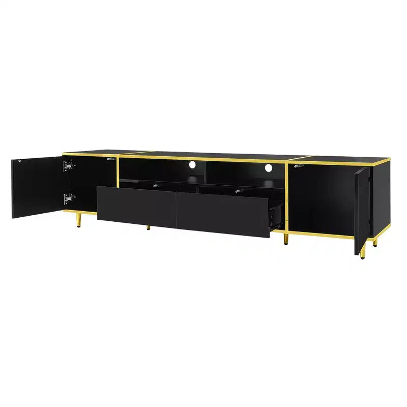 Meuble TV de 80 pouces avec lumières LED – Console TV en bois avec rangement