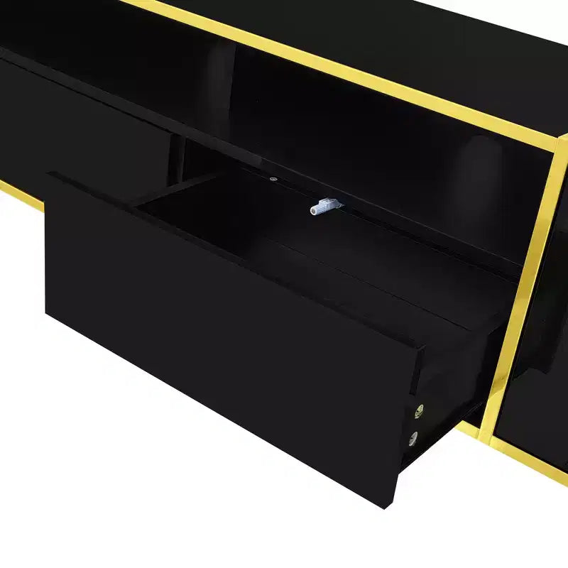Meuble TV de 80 pouces avec lumières LED – Console TV en bois avec rangement