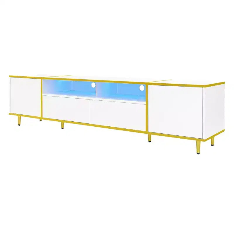 Meuble TV de 80 pouces avec lumières LED – Console TV en bois avec rangement