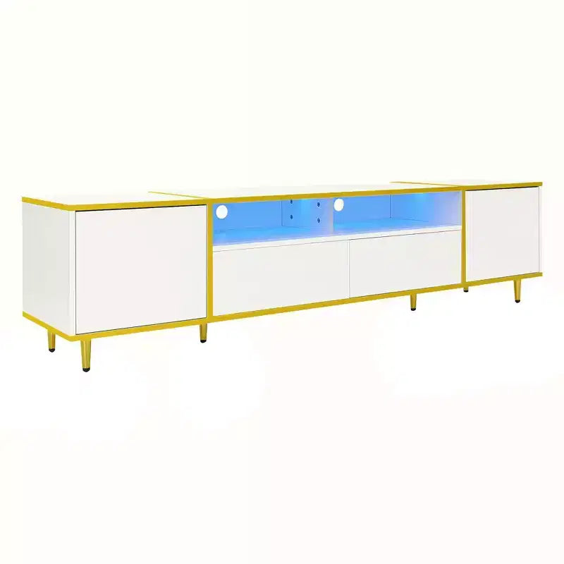 Meuble TV de 80 pouces avec lumières LED – Console TV en bois avec rangement