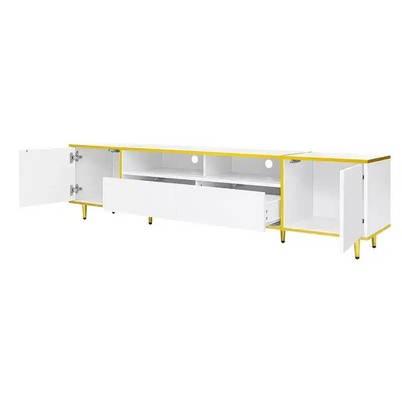 Meuble TV de 80 pouces avec lumières LED – Console TV en bois avec rangement
