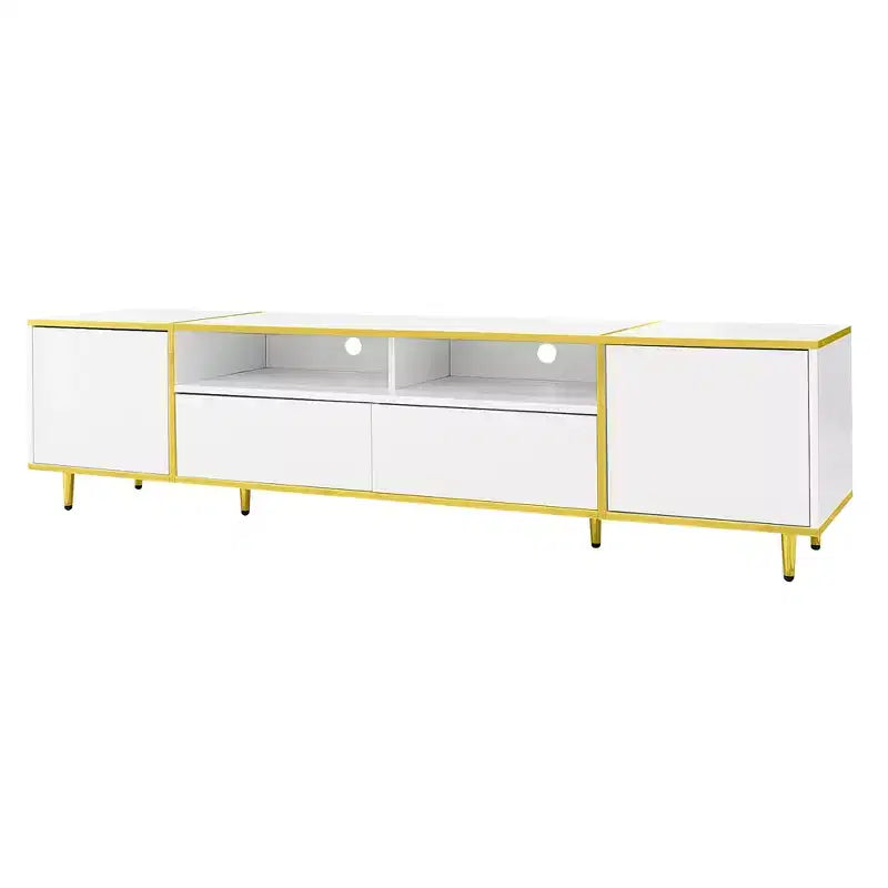 Meuble TV de 80 pouces avec lumières LED – Console TV en bois avec rangement