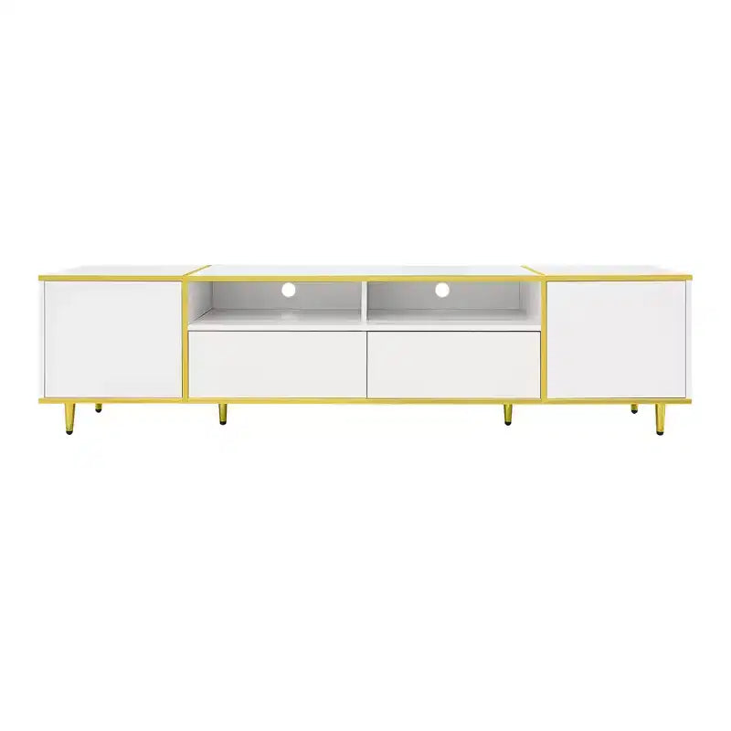 Meuble TV de 80 pouces avec lumières LED – Console TV en bois avec rangement