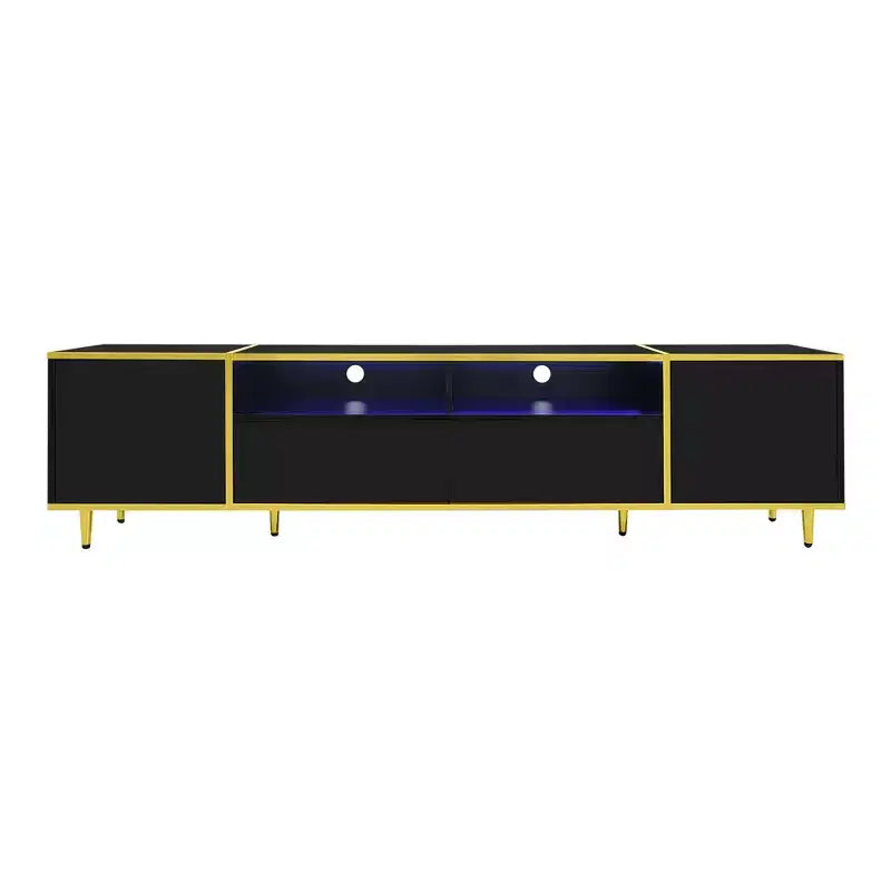 Meuble TV de 80 pouces avec lumières LED – Console TV en bois avec rangement