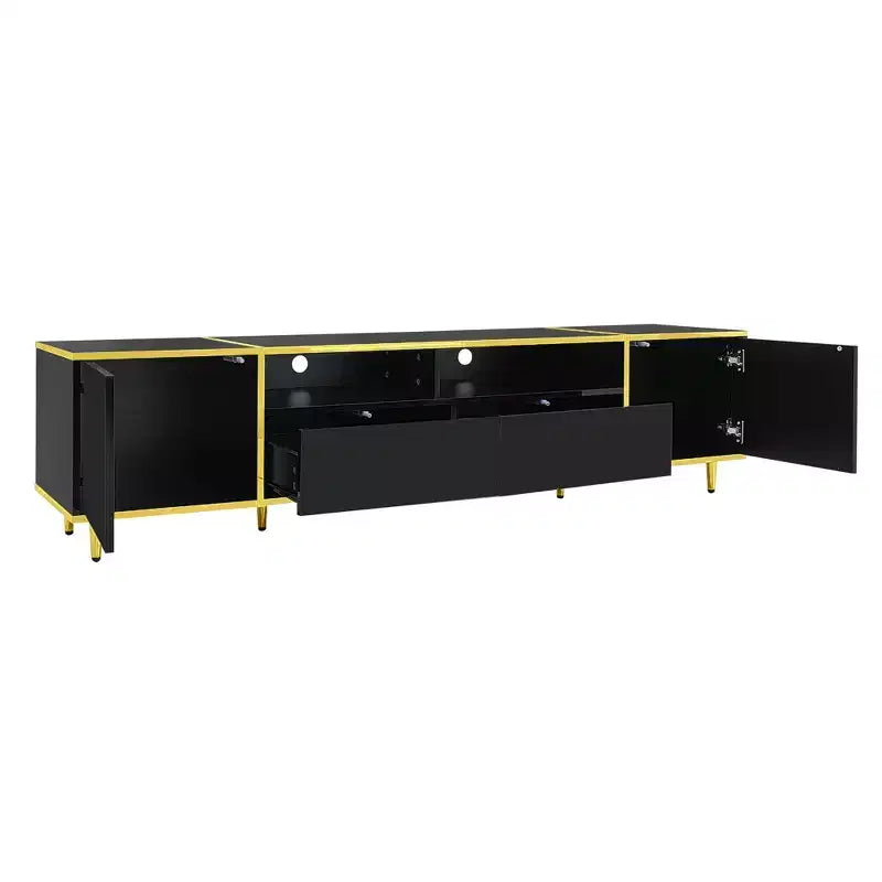 Meuble TV de 80 pouces avec lumières LED – Console TV en bois avec rangement