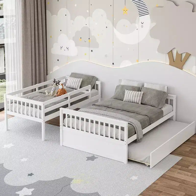 Lit superposé double sur grand format avec lit gigogne double convertible en plateforme