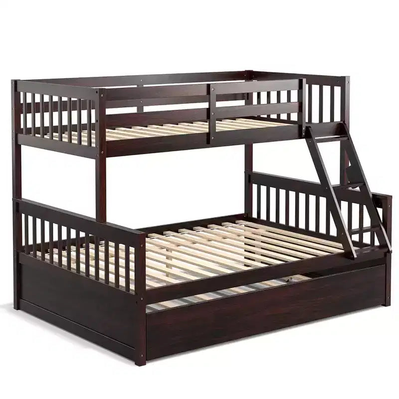 Costway Twin Over Full Bunk Bed with Twin Trundle Convertible Platform Bed