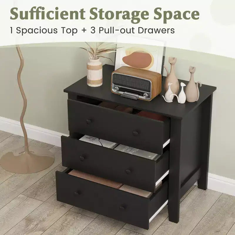 Meuble décoratif à 3 tiroirs – Doté de poignées pratiques et de glissières fluides.