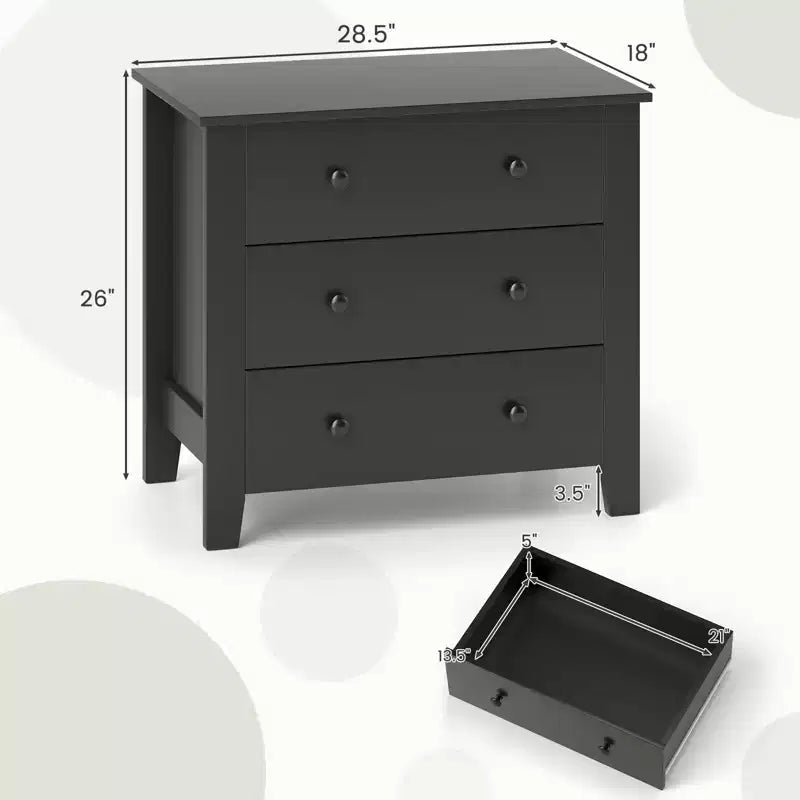 Meuble décoratif à 3 tiroirs – Doté de poignées pratiques et de glissières fluides.