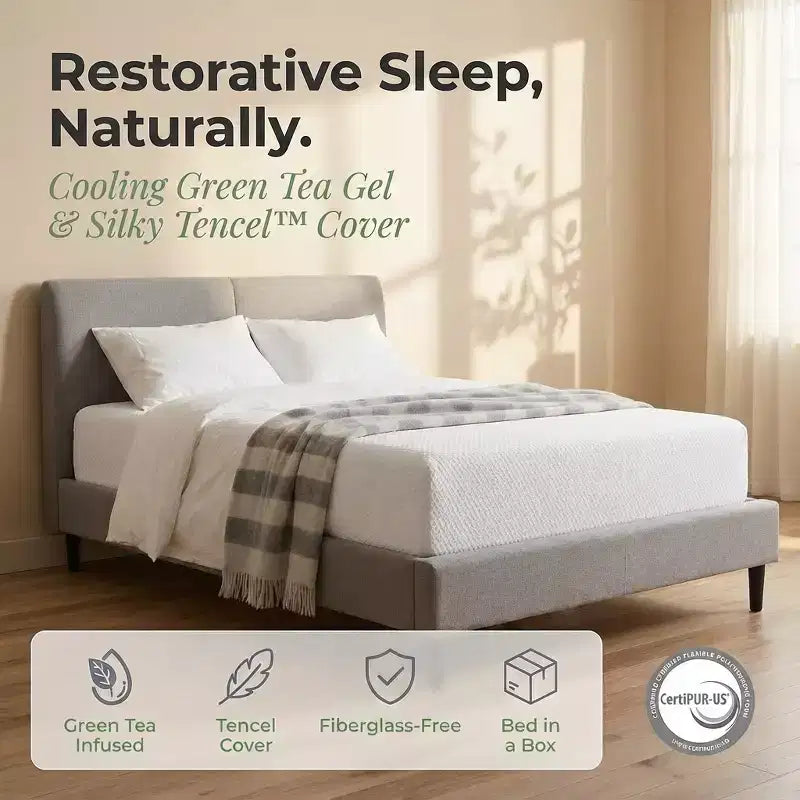 Matelas en mousse à mémoire de forme de 8 à 10 pouces (avec housse en Tencel et couche de gel rafraîchissant au thé vert)