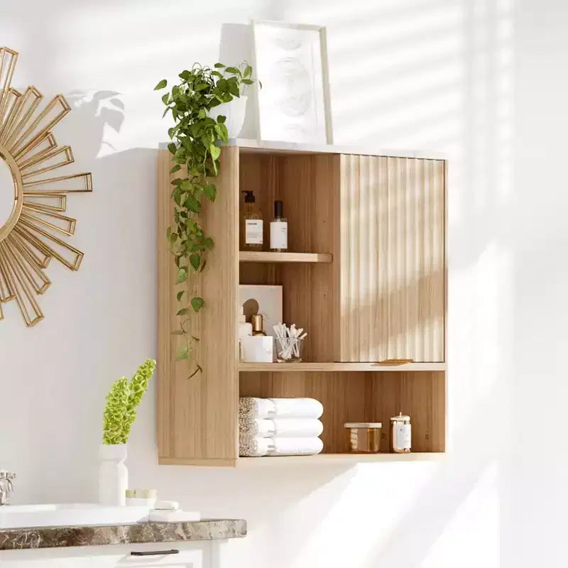Modern Bathroom Wall Cabinet, Wall Mounted Medicine Cabinet with Sliding Door & Adjustable Shelves, Space Saver Floating Storage Cabinet for Bathroom