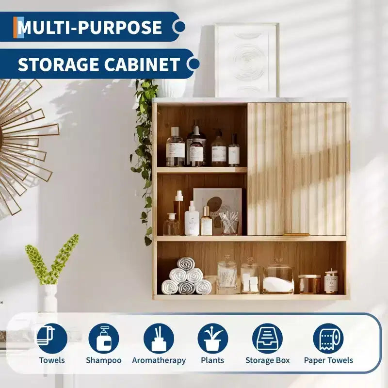 Armoire murale de salle de bain de style moderne—une armoire à pharmacie murale avec portes coulissantes et étagères réglables