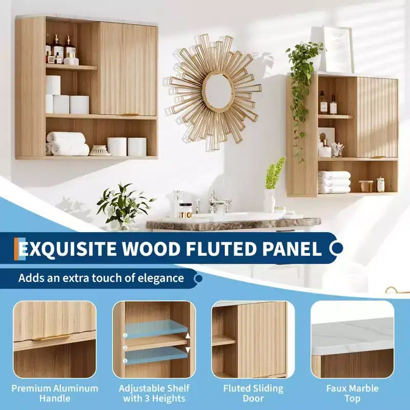 Armoire murale de salle de bain de style moderne—une armoire à pharmacie murale avec portes coulissantes et étagères réglables