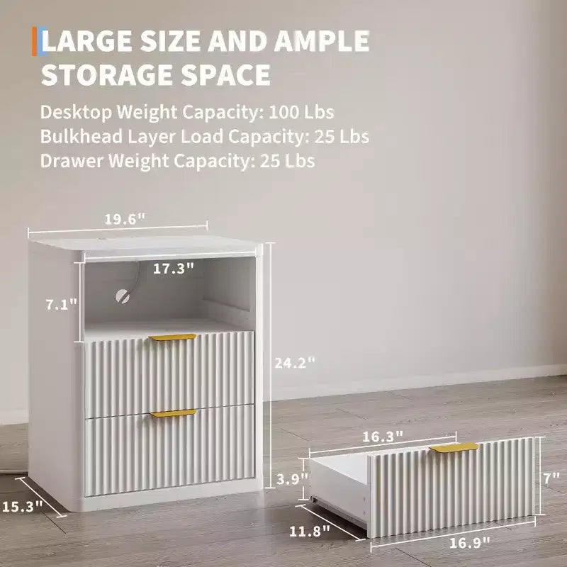 Table de chevet à rayures verticales avec fonction de chargement, idéale pour les chambres et les salons