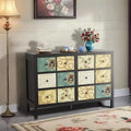 Acekool 6-Drawer Dresser with Retro Floral Pattern, Farmhouse Wooden Storage Chest for Bedroom and Living Room