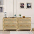 Acekool 2 Piece Rattan Dresser Set, 3 Drawer Oak Chests with Natural Rattan Fronts, Bedroom and Living Room Storage Organizer