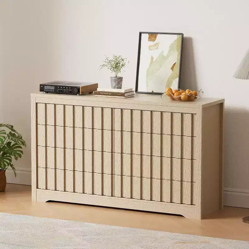 Acekool 8 Drawer Fluted Dresser, Modern Handleless Chest Organizer for Bedroom, Living Room, Hallway