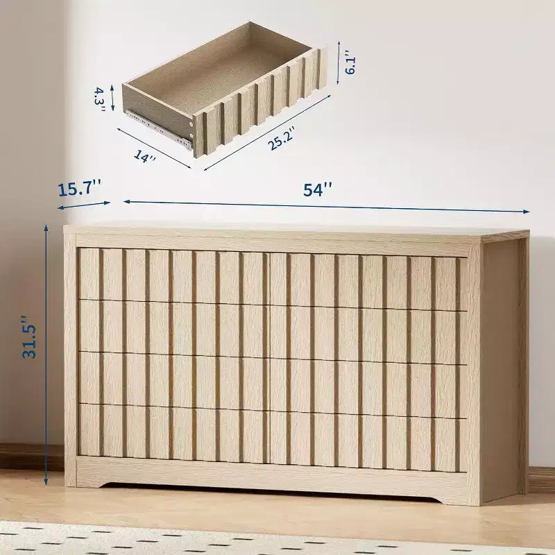 Commode à 8 tiroirs cannelés, meuble de rangement moderne sans poignée pour chambre, salon, couloir
