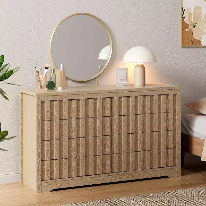 Commode à 8 tiroirs cannelés, meuble de rangement moderne sans poignée pour chambre, salon, couloir