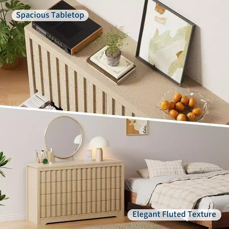 Commode à 8 tiroirs cannelés, meuble de rangement moderne sans poignée pour chambre, salon, couloir