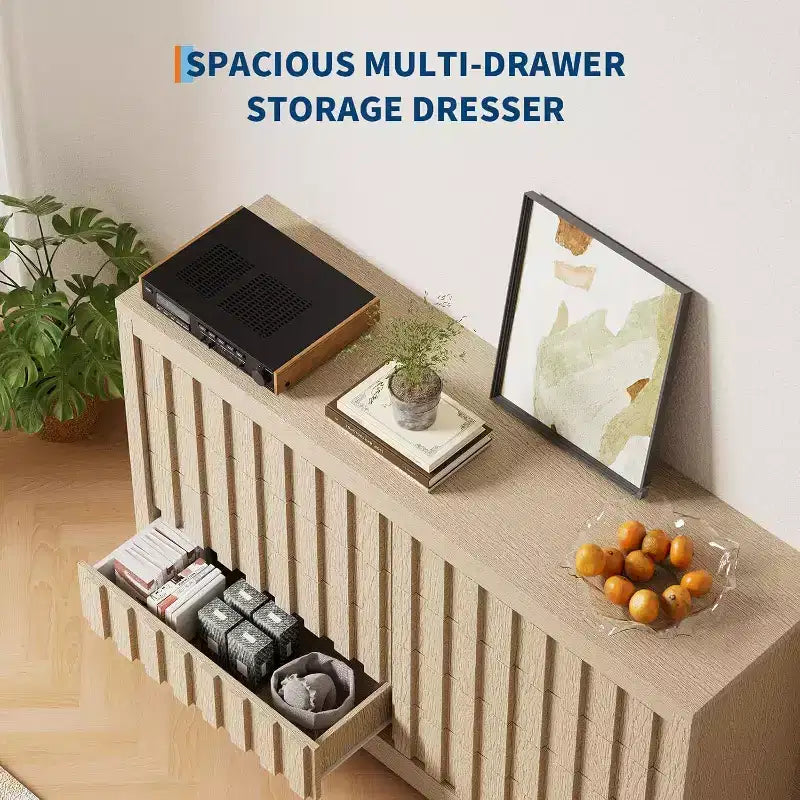 Commode à 8 tiroirs cannelés, meuble de rangement moderne sans poignée pour chambre, salon, couloir