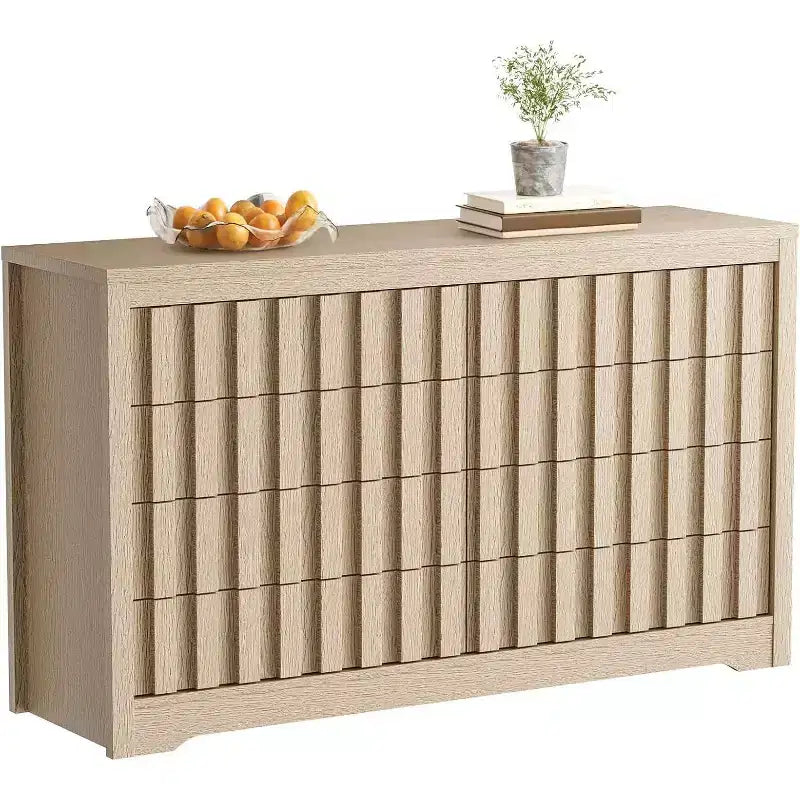 Commode à 8 tiroirs cannelés, meuble de rangement moderne sans poignée pour chambre, salon, couloir