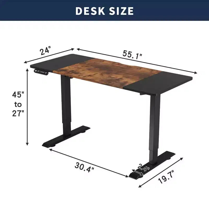 Bureau électrique réglable en hauteur — Bureau d'ordinateur moderne de luxe pour la maison et le bureau (140 cm, marron)