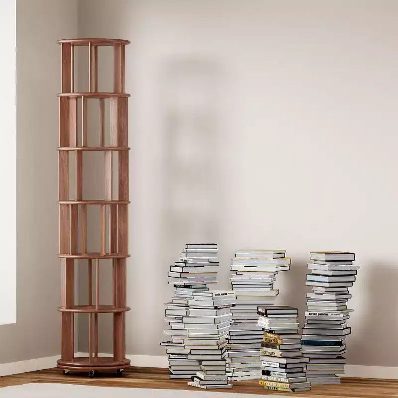 Étagère d'angle, étagère à livres en bois sur roulettes, étagère à livres rotative à 360°, bibliothèque étroite (6 niveaux)