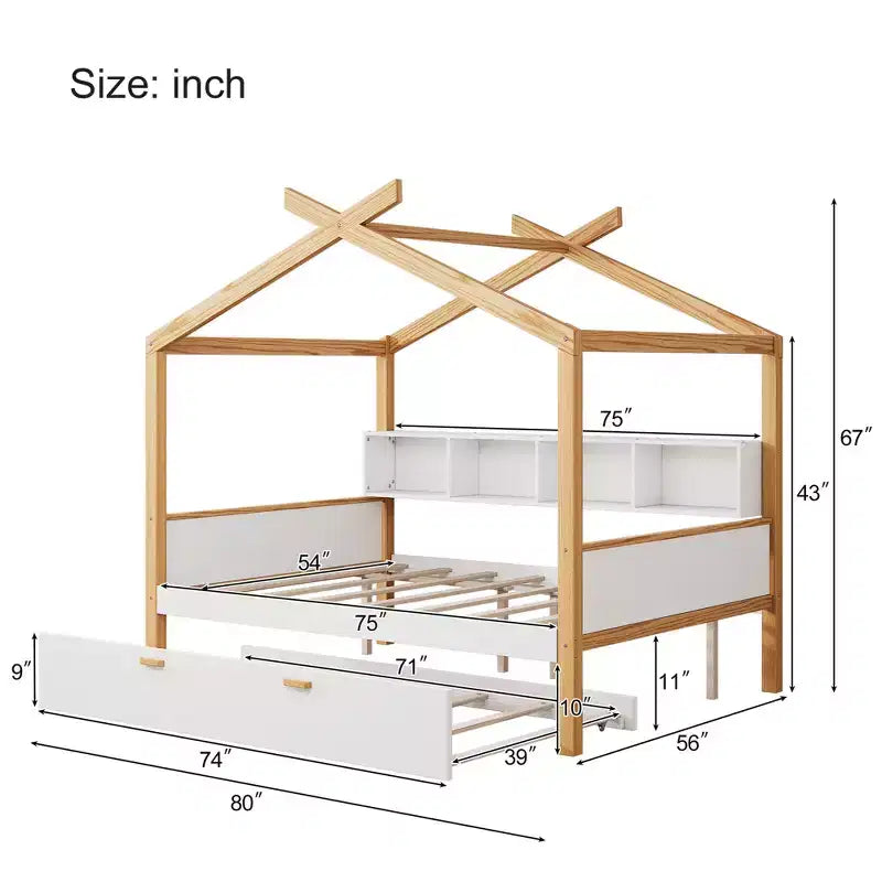 Lit mezzanine moderne en bois avec lit gigogne et étagère à livres pour enfants