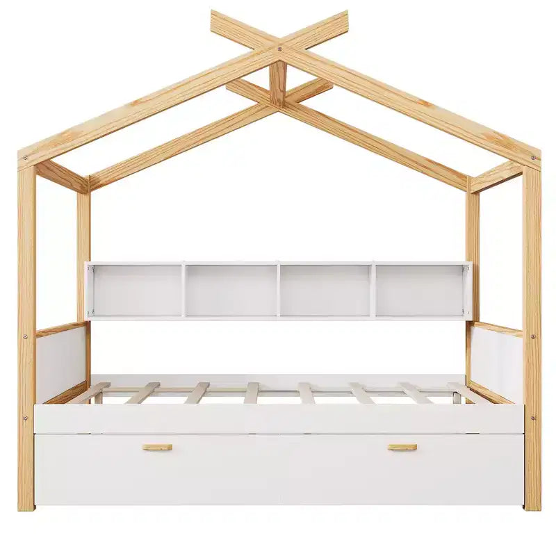 Lit mezzanine moderne en bois avec lit gigogne et étagère à livres pour enfants