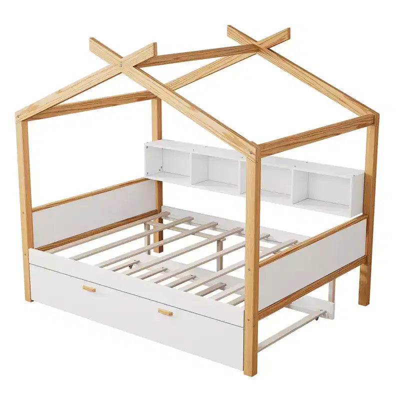 Lit mezzanine moderne en bois avec lit gigogne et étagère à livres pour enfants