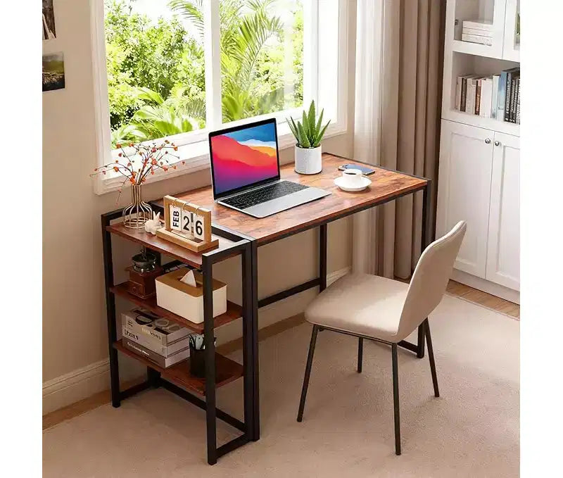 Bureau pliant pour écrire, avec étagère de rangement, gain de place, table robuste, aucun assemblage requis