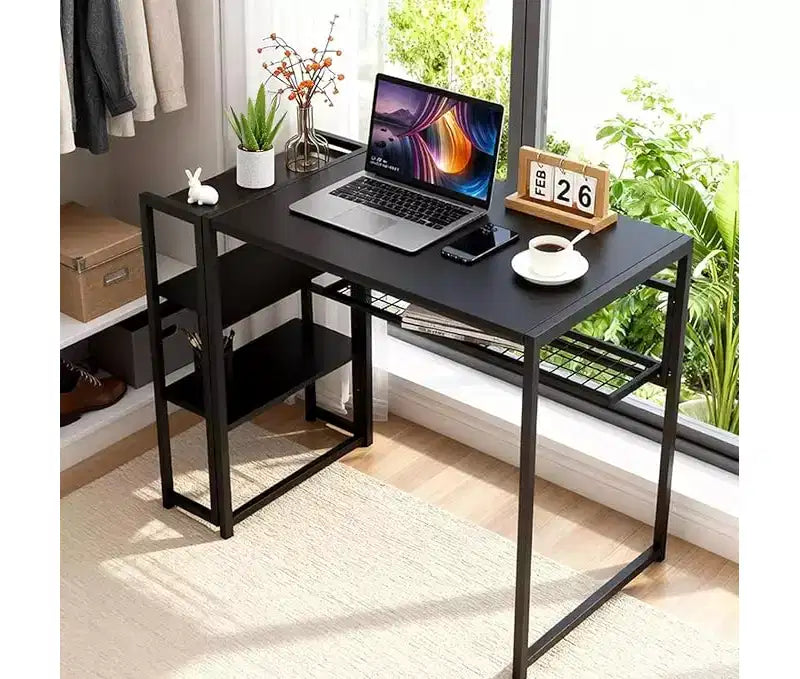 Bureau pliant pour écrire, avec étagère de rangement, gain de place, table robuste, aucun assemblage requis