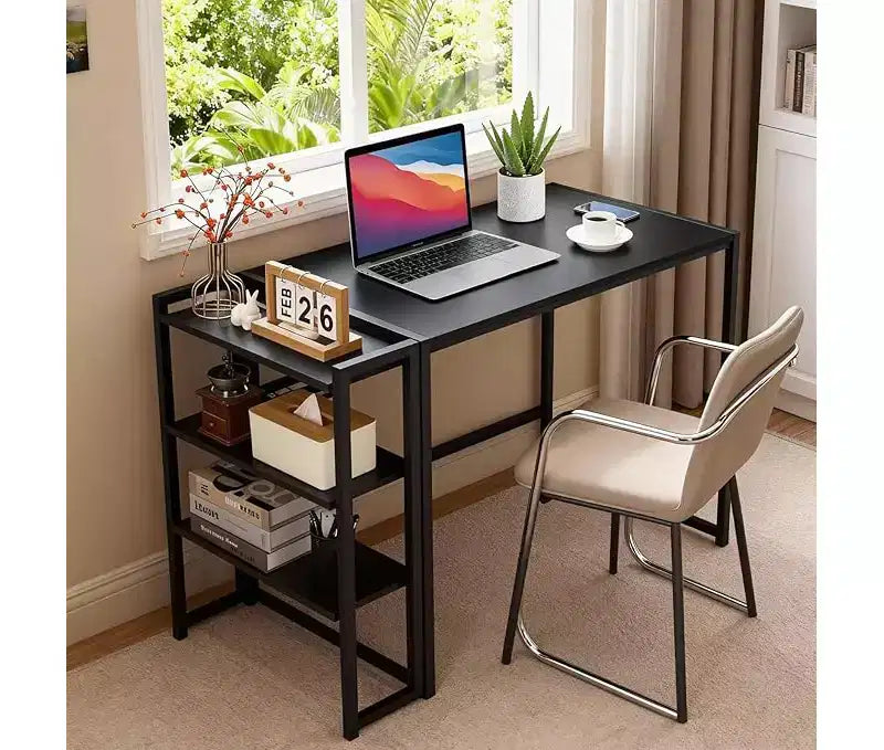 Bureau pliant pour écrire, avec étagère de rangement, gain de place, table robuste, aucun assemblage requis