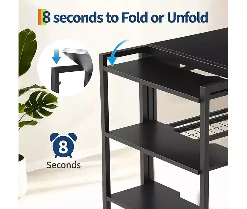 Bureau pliant pour écrire, avec étagère de rangement, gain de place, table robuste, aucun assemblage requis