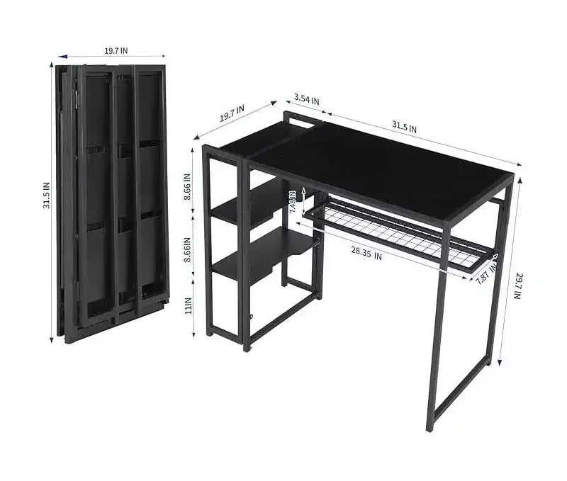 Bureau pliant pour écrire, avec étagère de rangement, gain de place, table robuste, aucun assemblage requis