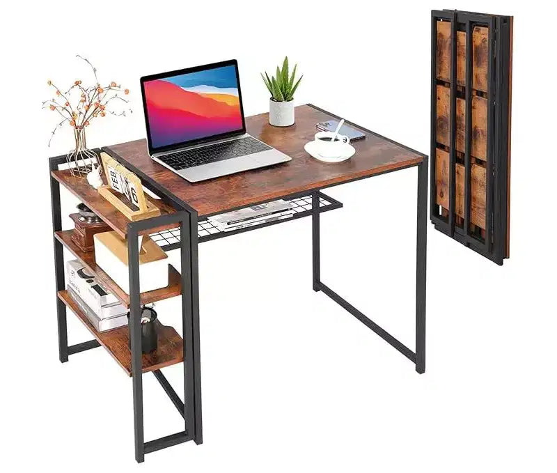 Bureau pliant pour écrire, avec étagère de rangement, gain de place, table robuste, aucun assemblage requis