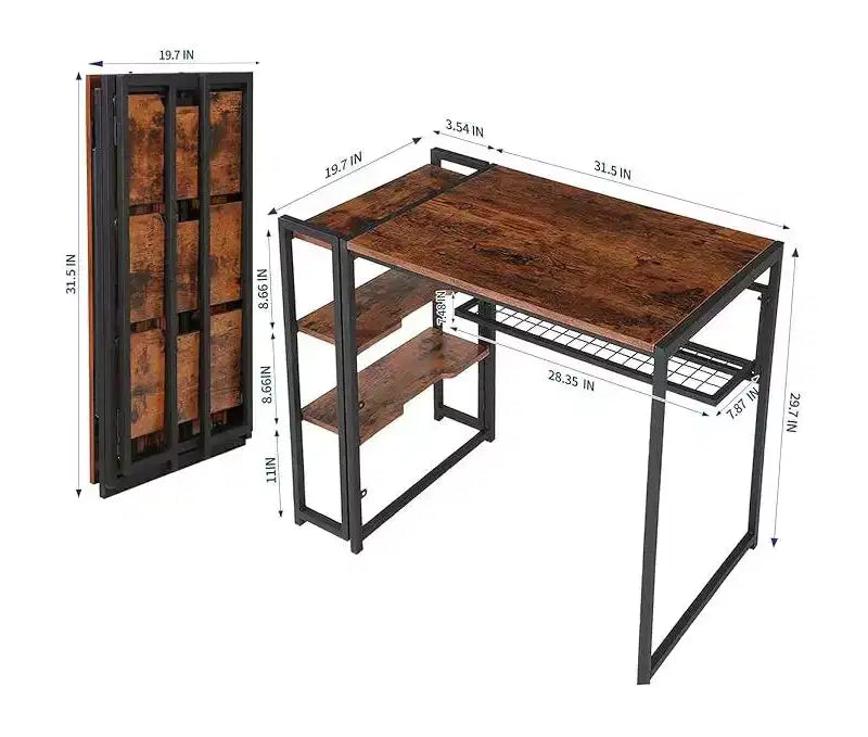 Bureau pliant pour écrire, avec étagère de rangement, gain de place, table robuste, aucun assemblage requis