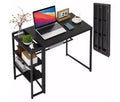 Folding Desk Writing Computer Desk with Storage Shelf,Spaces Saving Writing Sturdy Table No Assembly Needed