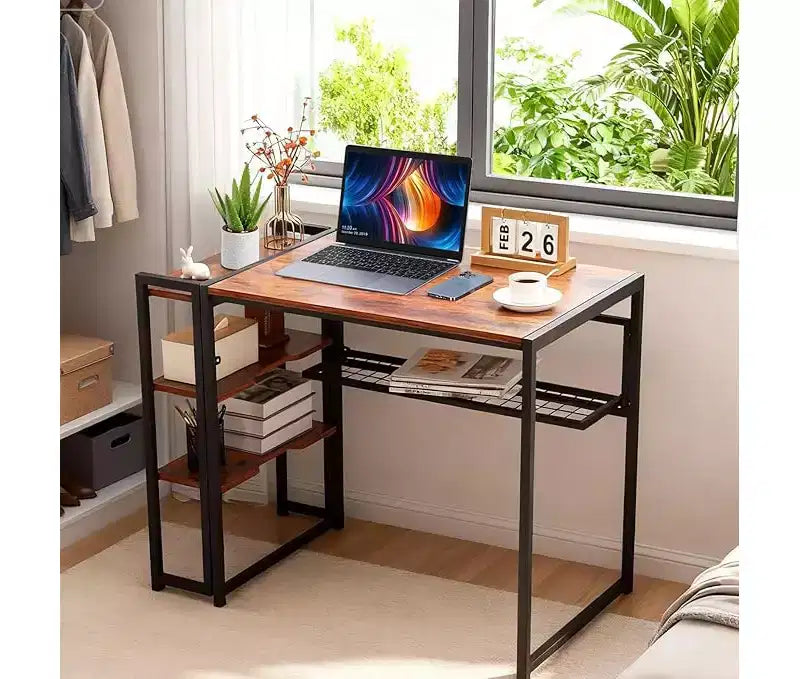 Bureau pliant pour écrire, avec étagère de rangement, gain de place, table robuste, aucun assemblage requis