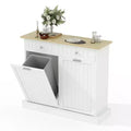 Meuble poubelle basculant, Poubelle de cuisine, Meuble de rangement pour poubelle, Poubelle de recyclage avec tiroir escamotable pour salon, Blanc