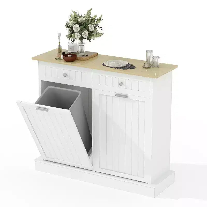 Meuble poubelle basculant, Poubelle de cuisine, Meuble de rangement pour poubelle, Poubelle de recyclage avec tiroir escamotable pour salon, Blanc