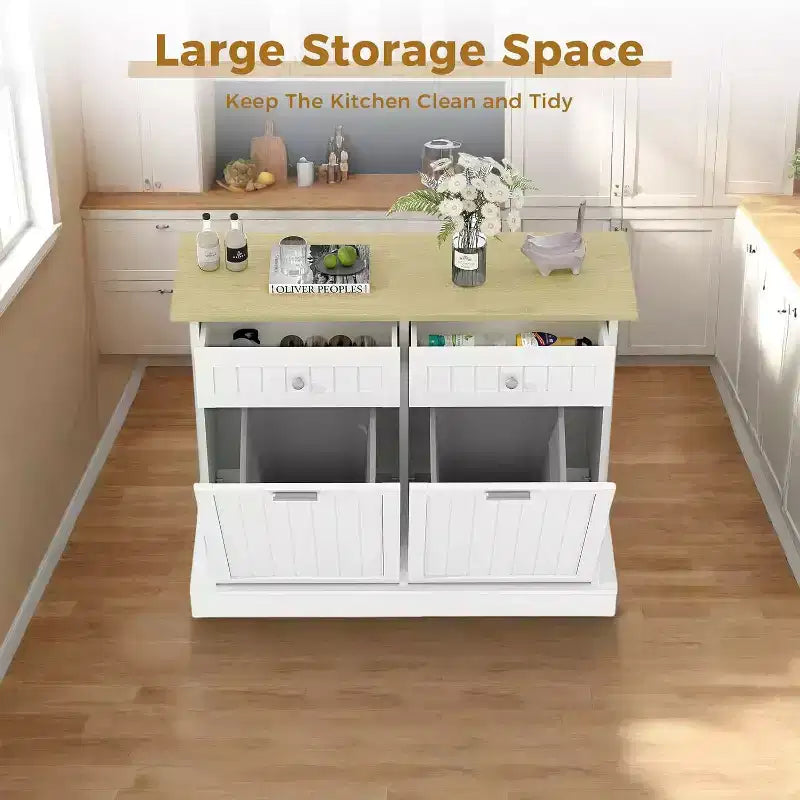 Meuble poubelle basculant, Poubelle de cuisine, Meuble de rangement pour poubelle, Poubelle de recyclage avec tiroir escamotable pour salon, Blanc
